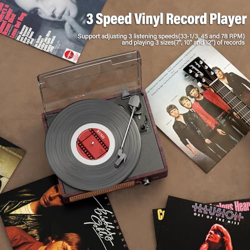 cotsoco Vinyl Record Player with 2 Stereo Speakers Belt-Driven Vintage Turntables 3 Speed 3 Size Wireless Bluetooth Playback AUX-in RCA Out Headphone LP Vinyl Players Auto Stop Fashion White - Image 5