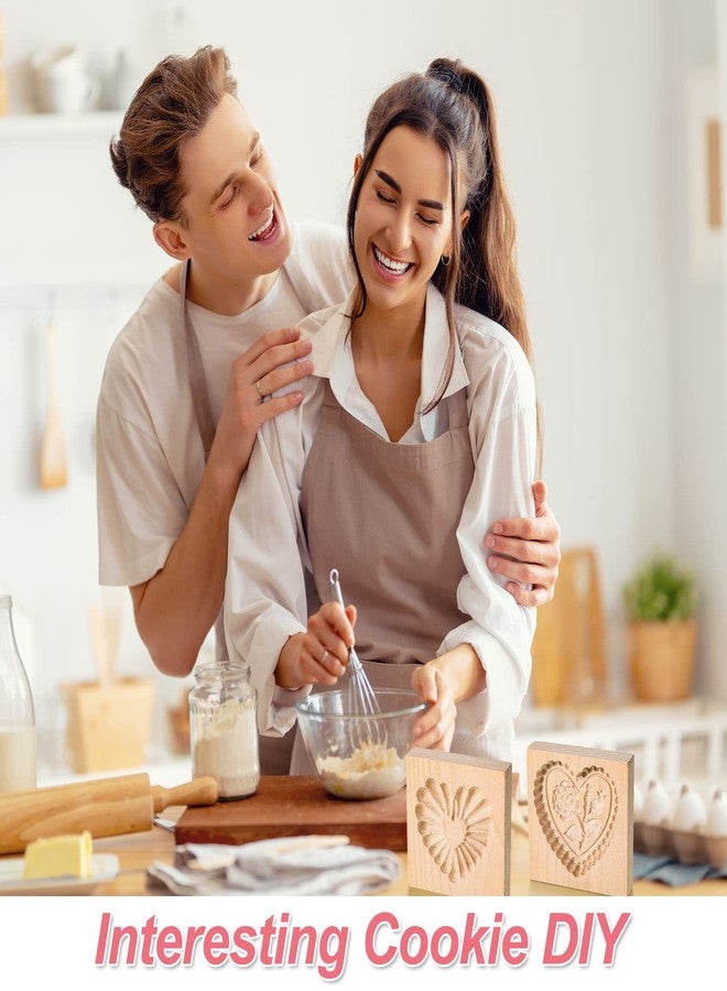 مينبلان قالب بسكويت خشبي منحوت من مينبلان، قالب ختم وختم بسكويت ثلاثي الأبعاد على شكل قلب، قالب بسكويت خشبي على شكل وردة لعيد الميلاد، أدوات خبز يدوية (قلب وردة) - Image 5