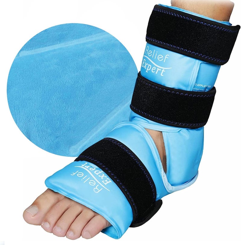 Relief Expert Ankle Ice Pack Wrap Reusable Cold Gel Pack for Foot and Heel DualSided Design with Soft Plush Lining Flexible Cold Compress for Achilles and Ankle Support Blue