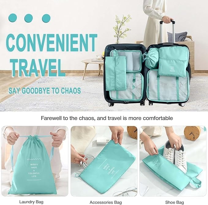 7 Seas 7Seas 7Pcs Travel Packing Cubes Set Lightweight Luggage Organizers with Laundry Toiletry Bag Waterproof SpaceSaving Suitcase Storage Bags for Clothes Accessories Polyester - Image 5