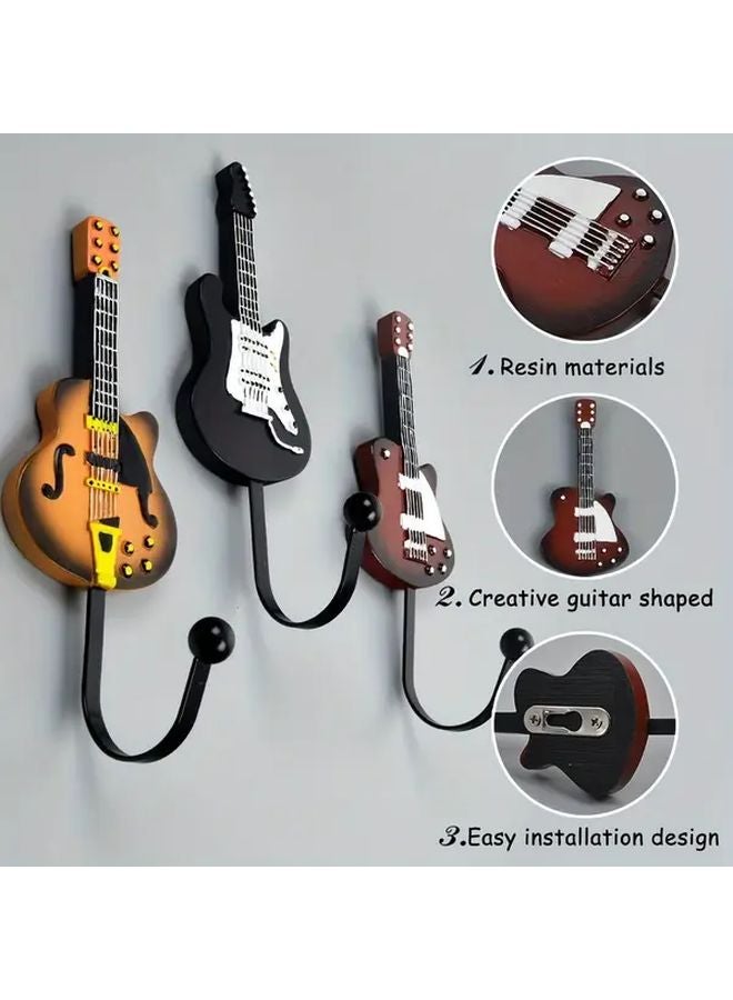 3pcs Vintage Guitar Wall Hooks Heavy Duty Metal Resin Hangers For Coats Towels Keys - Image 3