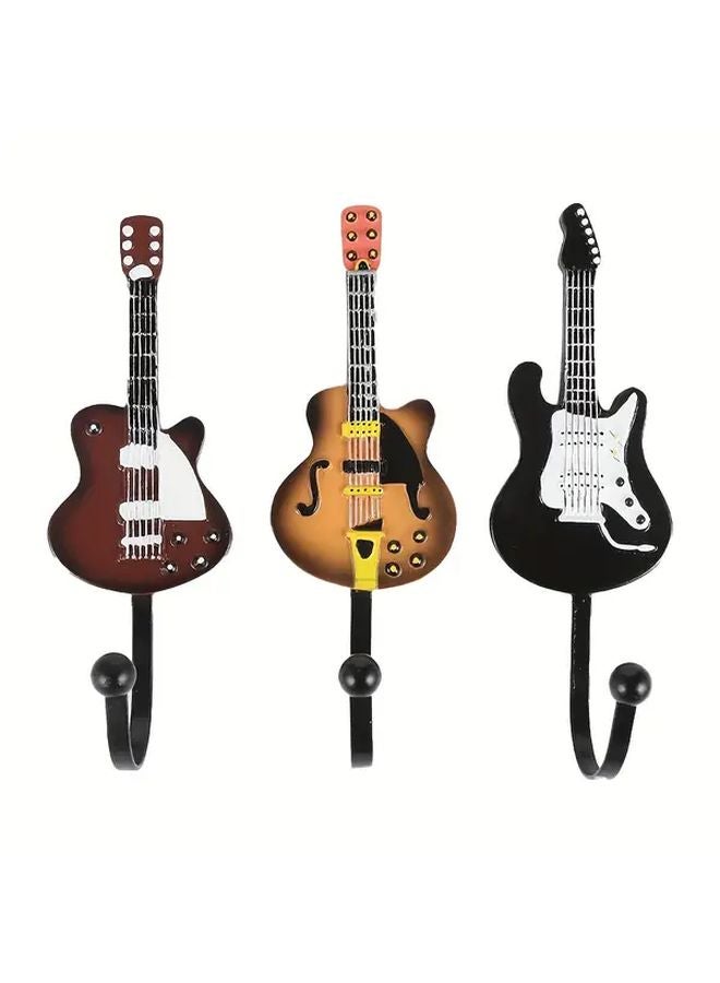 3pcs Vintage Guitar Wall Hooks Heavy Duty Metal Resin Hangers For Coats Towels Keys - Image 1