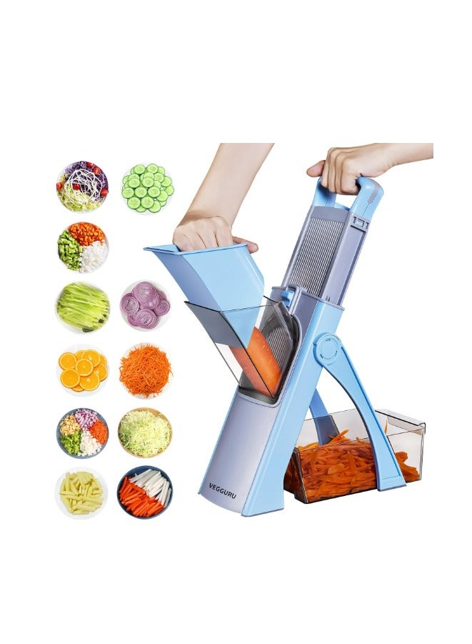 Macon Vegetable Chopper Safe Mandoline Slicer for Kitchen Manual Veggie Julienne Food Cutter for Potato Onion Garlic French Fry Meat with Container 3 Insertable Blades - Image 1