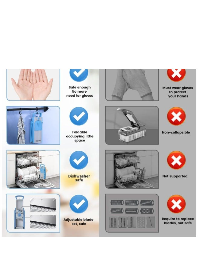 Macon Vegetable Chopper Safe Mandoline Slicer for Kitchen Manual Veggie Julienne Food Cutter for Potato Onion Garlic French Fry Meat with Container 3 Insertable Blades - Image 2