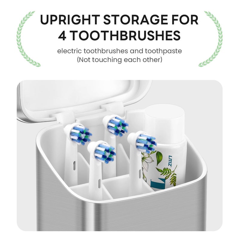 GFWARE Toothbrush Holders with Cover - Electric Toothbrush Length Less Than 9 inches, 5 Slots Tooth Brush Holder for Bathroom, Detachable Toothpaste Holder Bathroom Organizers with Drainage, Silver - Image 4
