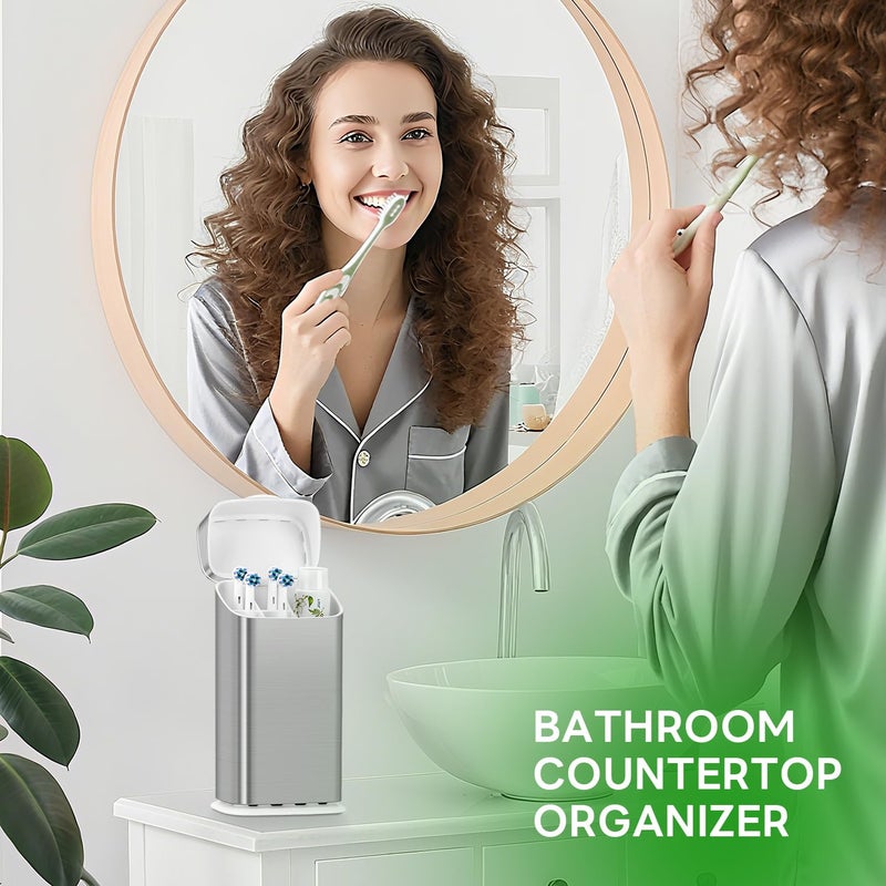 GFWARE Toothbrush Holders with Cover - Electric Toothbrush Length Less Than 9 inches, 5 Slots Tooth Brush Holder for Bathroom, Detachable Toothpaste Holder Bathroom Organizers with Drainage, Silver - Image 3