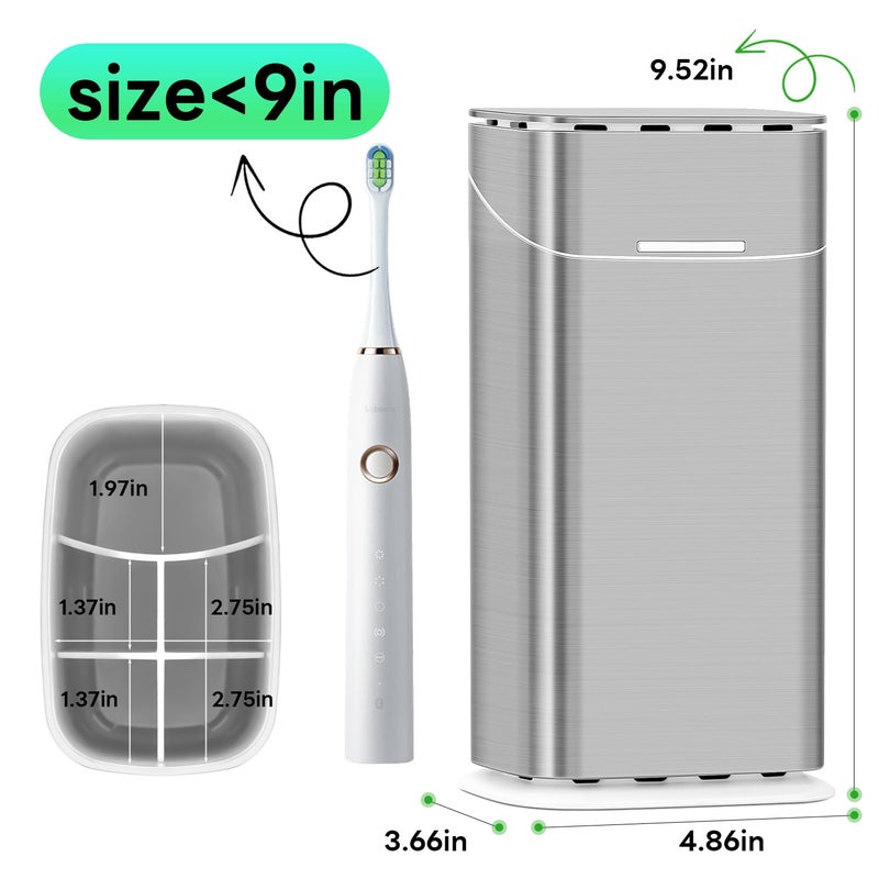 GFWARE Toothbrush Holders with Cover - Electric Toothbrush Length Less Than 9 inches, 5 Slots Tooth Brush Holder for Bathroom, Detachable Toothpaste Holder Bathroom Organizers with Drainage, Silver - Image 2