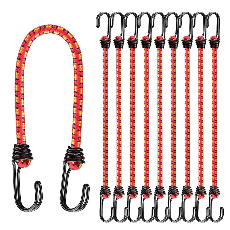 18 Elastic Bungee Cords with Hooks 10 Pcs Bungee Cords Heavy Duty Outdoor Bungie Cord Bundle Assortment with Metal Hook Bungee Straps for Kayaking Camping Garage Storage