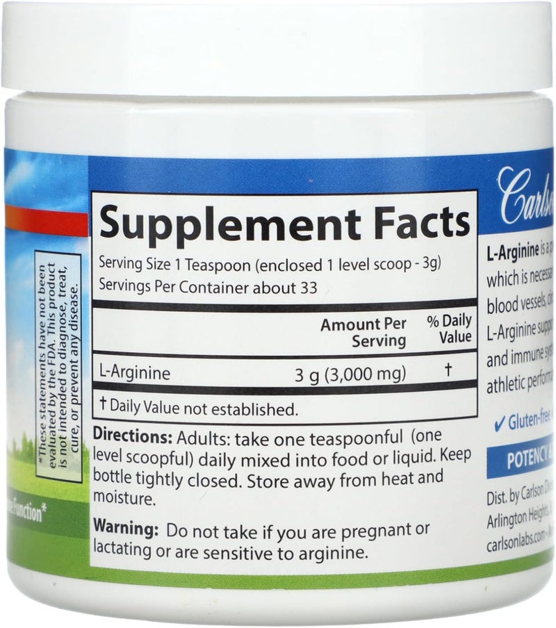 Carlson مسحوق ل-أرجينين من كارلسون لابز 100 جرام - Image 2
