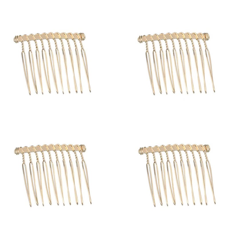4 Pcs Hair Side Comb 10 Teeth Elegant Small Veil Wire Metal Hair Clips Twist Hair Barrettes Accessories for Women Girls Bridal Wedding Parties Hair Decorative Supplies KC Gold