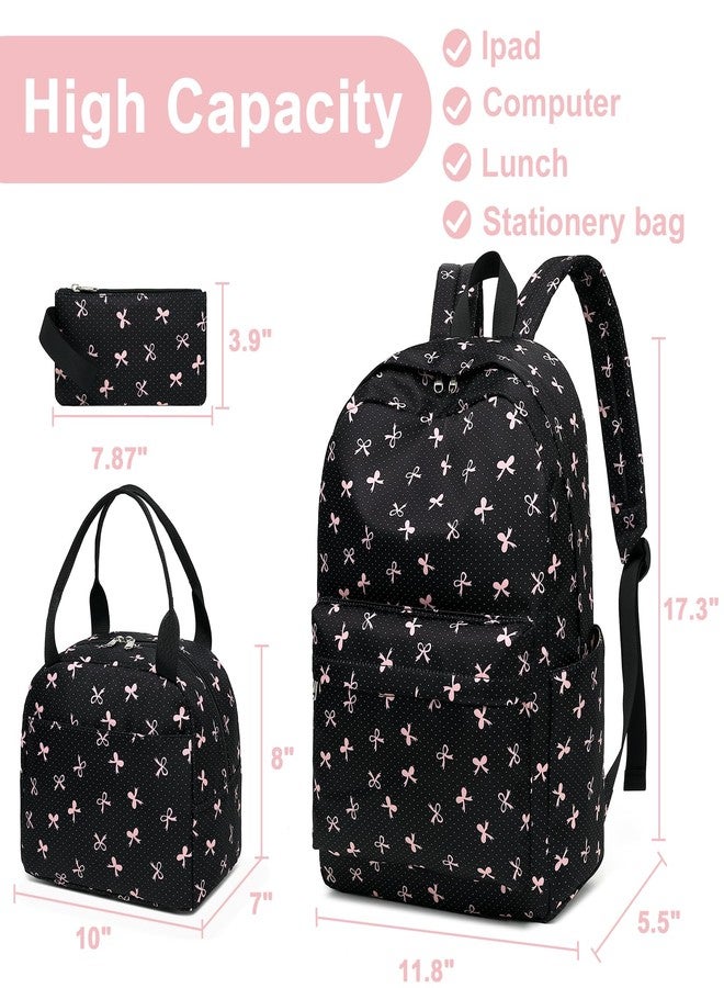 LEDAOU Backpack for Girls School Bag Kids Bookbag Teen Backpack Set Daypack with Lunch Bag and Pencil Case, Black-bow Tie, Classic - Image 5