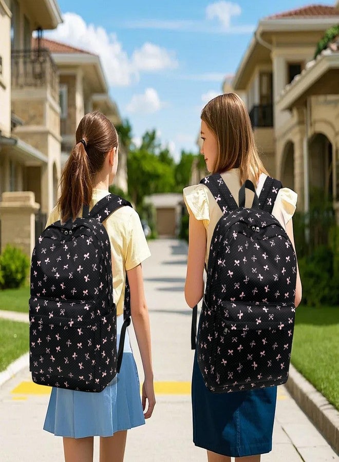 LEDAOU Backpack for Girls School Bag Kids Bookbag Teen Backpack Set Daypack with Lunch Bag and Pencil Case, Black-bow Tie, Classic - Image 4
