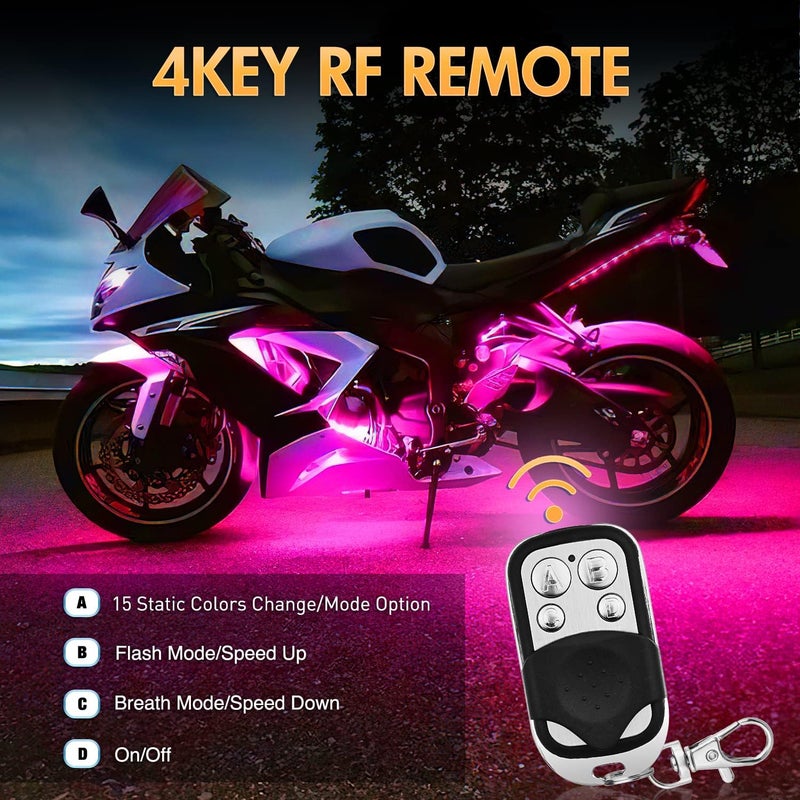 Nilight 8pcs Motorcycle RGB LED Strip Lights Kit Multi-Color Neon Waterproof Atmosphere Lights with RF Wireless Smart Remote Controllers for Harley Davidson Suzuki,2 Years Warranty - Image 4