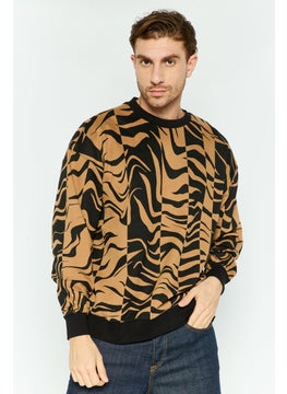 HUGO by Hugo Boss Men Crew Neck Long Sleeve All Over Printed Sweatshirt, Black  - Image 1