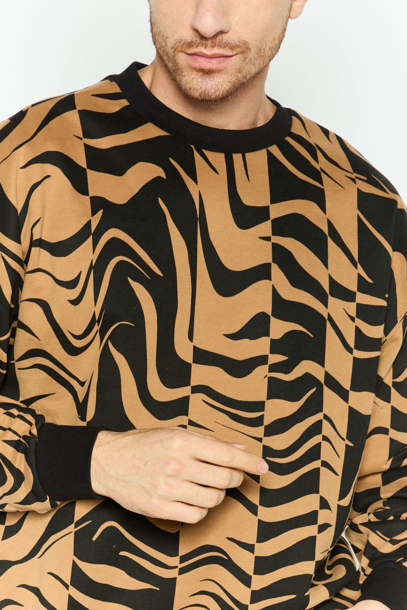 Men Crew Neck Long Sleeve All Over Printed Sweatshirt, Black
