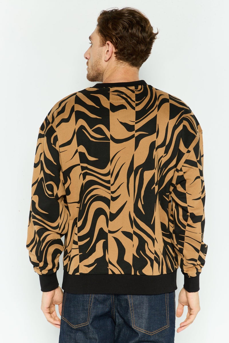 Men Crew Neck Long Sleeve All Over Printed Sweatshirt, Black