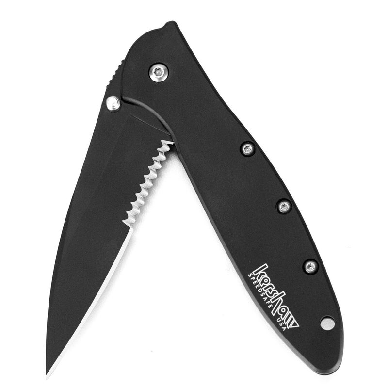 Kershaw Leek Pocket Knife, Black, 3 Inch Stainless Steel Partially Serrated Drop Point Blade, EDC with Assisted Opening, Made in the USA, Reversible Carry, Everyday Carry Pocket Knife for Men & Women - Image 2