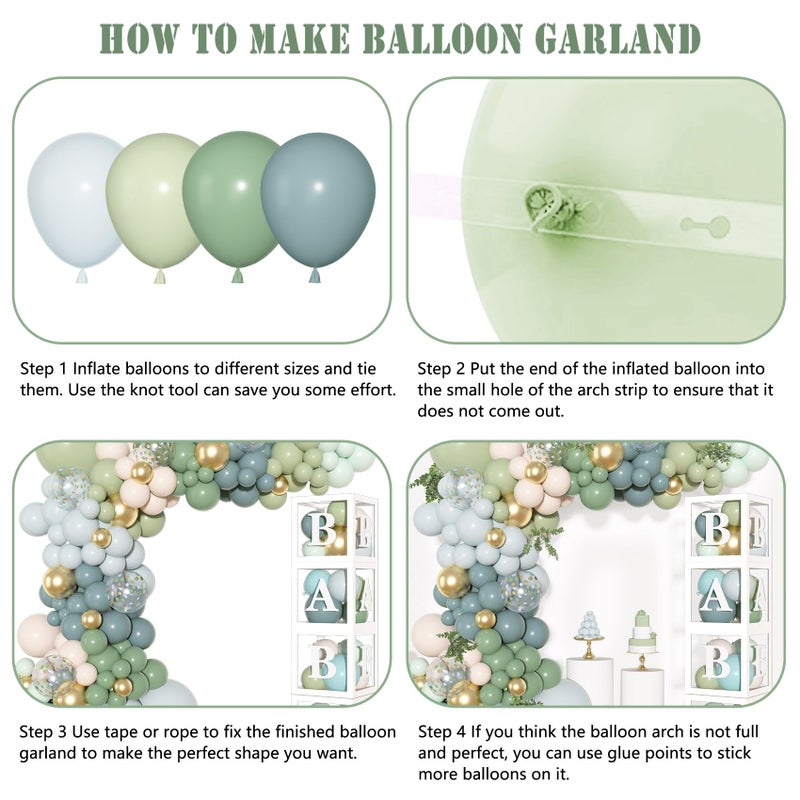Amandir 153Pcs Dusty Blue Green Balloons Baby Shower Decorations, Haze Fog Blue Mist Sage Green Balloon Arch Kit Baby Boxes with Letters (A-Z+Baby) for Baby Shower Boho Birthday Gender Reveal Party Supplies - Image 3