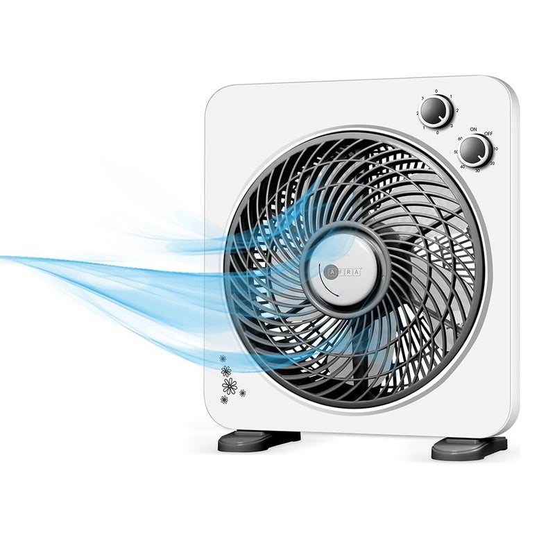 AFRA Electric Box Fan, 45W, 5 Blades, 3 Speeds, Portable, White, AF-1045WT, 2-Year Warranty