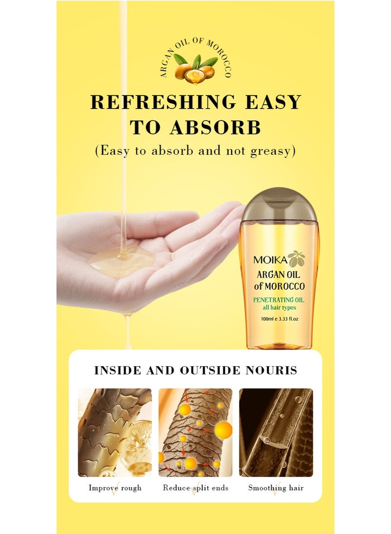 MOIKA 2-Pack Moroccan Hair Oil Argan Oil Moroccan Argan Extract For Hai Skin Body Multi-Purpose , Rosemary Argan Oil Hair Care Oil, suitable for nourishing hair roots, moisturizing, locking moisture and improving frizz - 100ml*2 - Image 3
