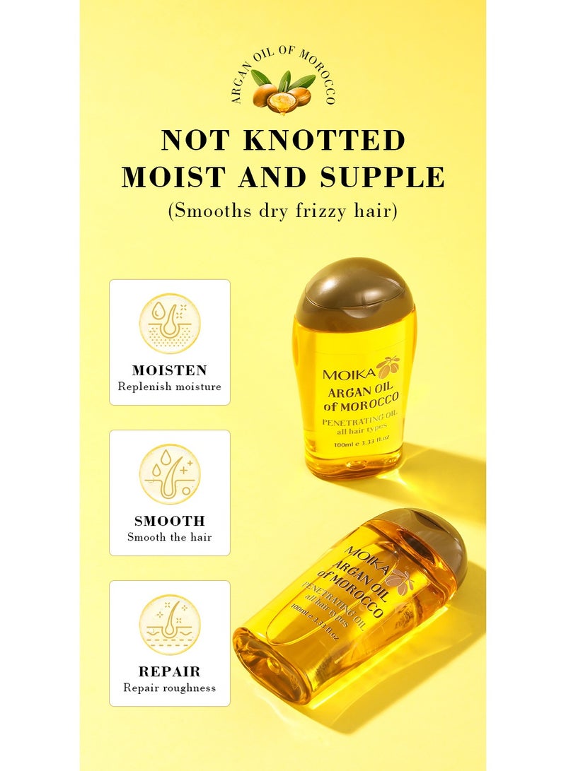 MOIKA 2-Pack Moroccan Hair Oil Argan Oil Moroccan Argan Extract For Hai Skin Body Multi-Purpose , Rosemary Argan Oil Hair Care Oil, suitable for nourishing hair roots, moisturizing, locking moisture and improving frizz - 100ml*2 - Image 5