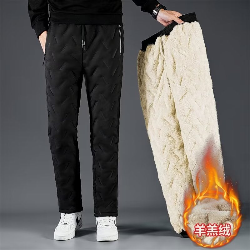 Cotton pants fleece-lined thick lambswool casual versatile winter plus size pants mens warm sweatpants fat guy sports trousers 1733 Black 