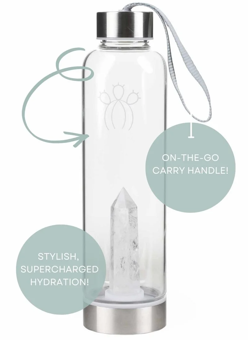 Prickly Pear Clear Quartz Interchangeable Crystal Water Bottle, 500ml