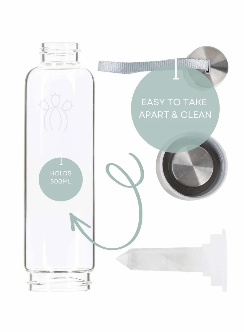 Prickly Pear Clear Quartz Interchangeable Crystal Water Bottle, 500ml