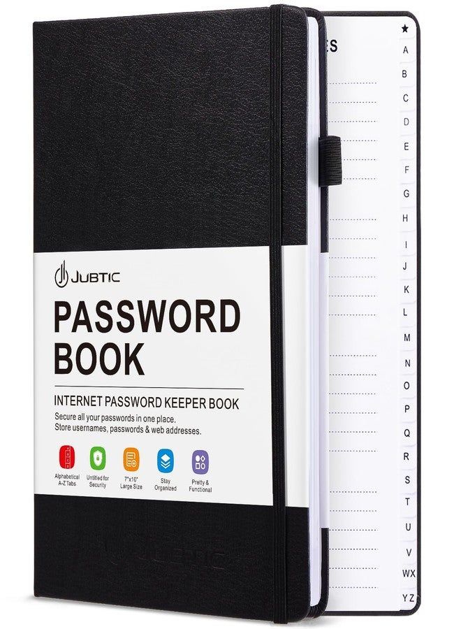 JUBTIC Password Book with Individual Alphabetical Tabs, 7"x10" Internet Password Keeper Book for Seniors, Password Notebook and Organizer/Notes Section, Black - Image 1