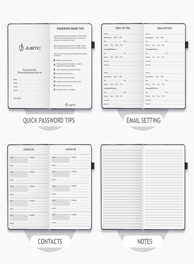 JUBTIC Password Book with Individual Alphabetical Tabs, 7"x10" Internet Password Keeper Book for Seniors, Password Notebook and Organizer/Notes Section, Black - Image 4