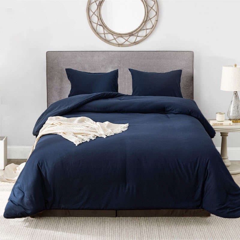 Luxlovery Luxlovery Navy Blue Comforter Set Queen Men Boys Dark Blue Bedding Comforter Sets Comfy Blanket Quilts Cozy Breathable Solid Navy Queen Size Bedding Comforter Set 