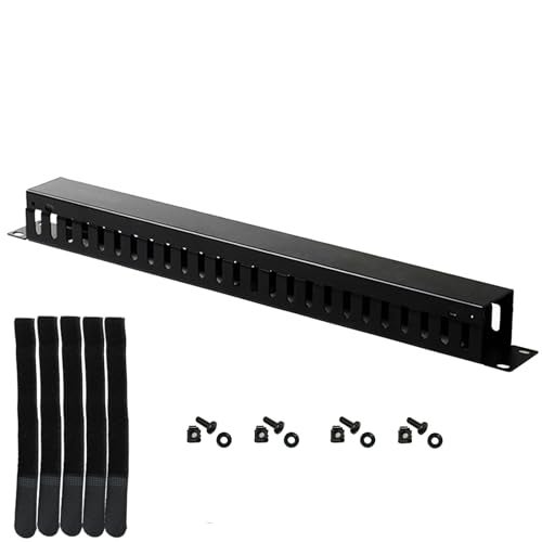 Lancher 19 Inch 1U Cable Management Horizontal Cable Rack Mount Manager with mounting Screws for Service Rack Cabinet 24 Slot Finger Duct with Cover - Image 1