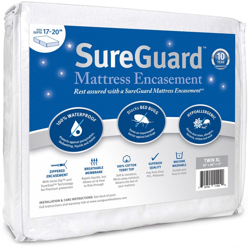 SureGuard Mattress Protectors Twin XL 1720 in Deep SureGuard Mattress Encasement  100 Waterproof Bed Bug Proof Hypoallergenic  Premium Zippered SixSided Cover 