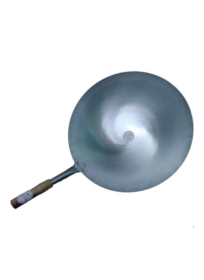 AS A S Shiny Quoted Chinese woks Chinese Iron Kadai with Wooden Handle Pure Iron Chinese Wok 14 inch 35 CM  - Image 1