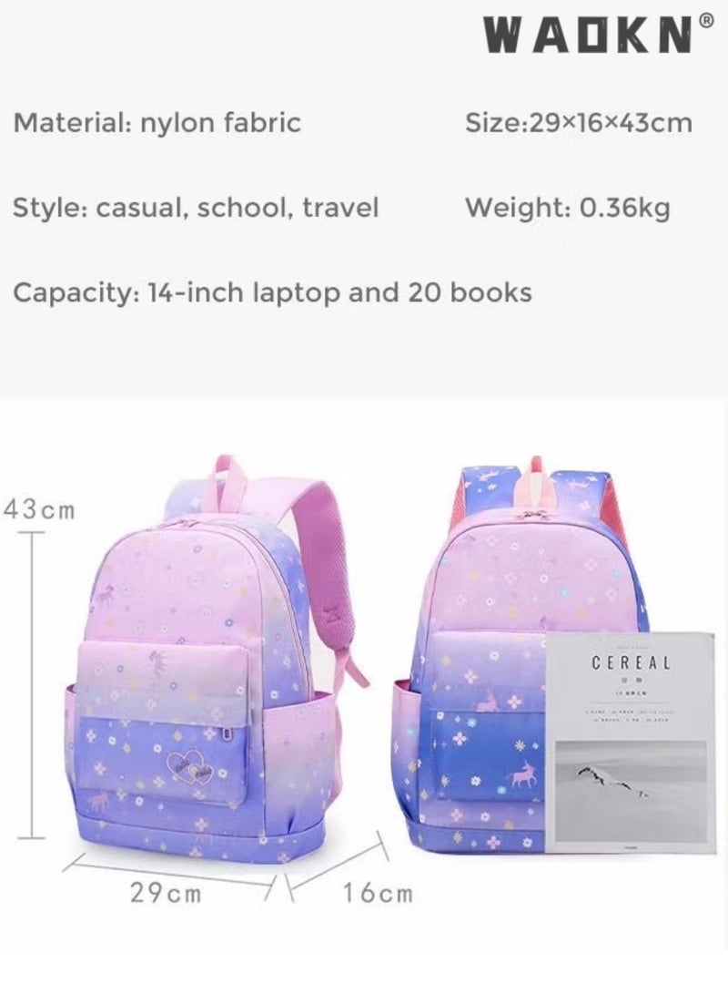 WAOKN 3pcs Printed Graphic Cute Functional Backpack Set Large Capacity Schoolbag and Shoulder Bag and Pencil Case Backpack Casual Daypacks for Kids/Girls Dark Purple/Pink - Image 3