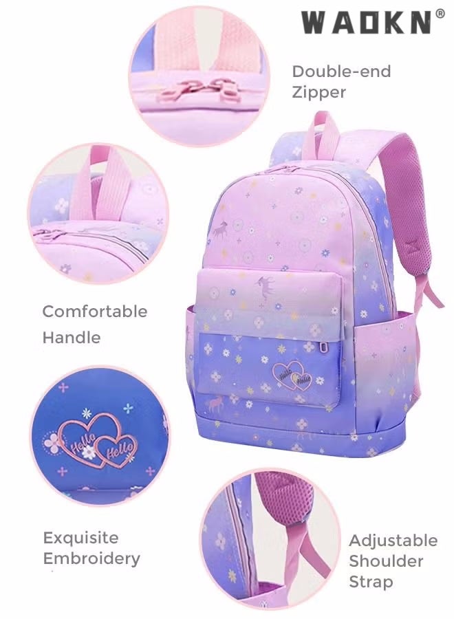 WAOKN 3pcs Printed Graphic Cute Functional Backpack Set Large Capacity Schoolbag and Shoulder Bag and Pencil Case Backpack Casual Daypacks for Kids/Girls Dark Purple/Pink - Image 4