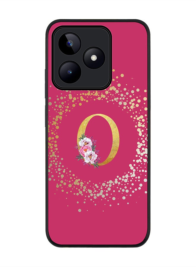 Stylizedd Rugged Black edge case for Realme C51 / Realme Note 50 4G,Custom Monogram Initial Letter Floral Alphabet - O (Deep Pink Rose)  - Image 1