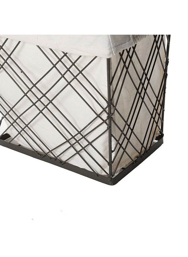 homes r us - Spruce Metal Basket With Liner, Black & White - 27 cm - Image 1