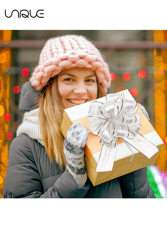 Unique 20 Pieces Pull Bow Wrapping - Ribbon Pull Bows, for Wedding Baskets, Multicolor Ribbon Bow to Wrap Box or Floral Decoration, 6 Inches Diameter (Silver) - Image 4