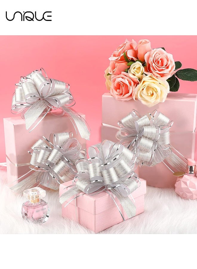 Unique 20 Pieces Pull Bow Wrapping - Ribbon Pull Bows, for Wedding Baskets, Multicolor Ribbon Bow to Wrap Box or Floral Decoration, 6 Inches Diameter (Silver) - Image 5