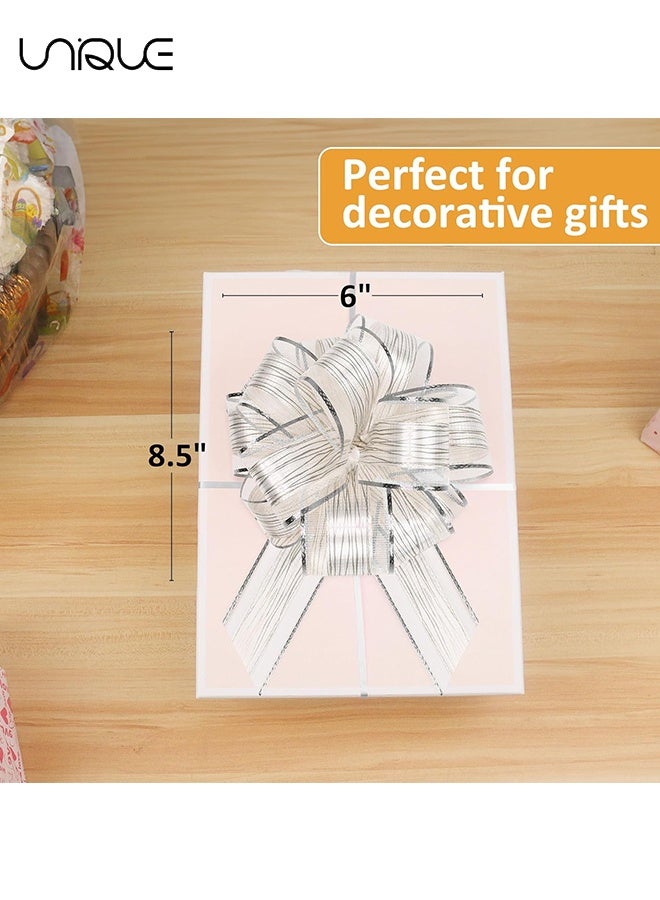 Unique 20 Pieces Pull Bow Wrapping - Ribbon Pull Bows, for Wedding Baskets, Multicolor Ribbon Bow to Wrap Box or Floral Decoration, 6 Inches Diameter (Silver) - Image 2