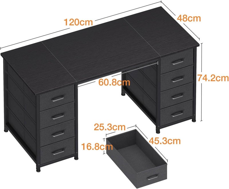 Coleshome Computer Desk with Drawers, 120x48cm Modern Office Desk with Storage, Small Study Table for Home Office, Black - Image 3
