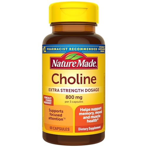 Nature Made Extra Strength Dosage Choline Supplements 800 Mg Per 3 Capsules, Brain Health, Mood, Muscle & Liver Support, Vegetarian, 60 Capsules, 20 Day Supply - Image 1