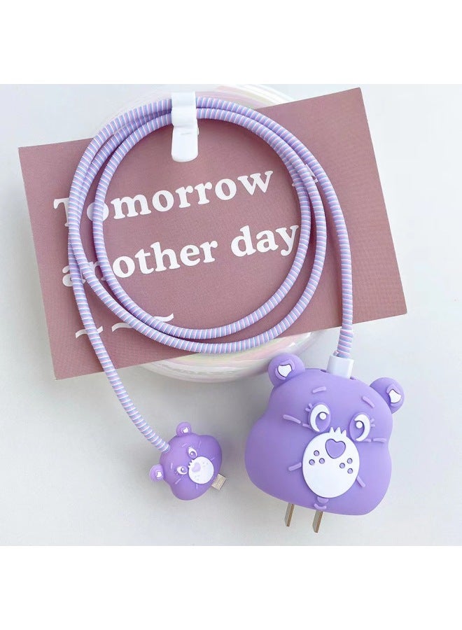 Beauenty 2024 Four-piece Charger Protective Cover For Apple 15 Fast Charging Protective Cover 18W/20W Charger-Specifications:40. Purple Bear (set Of Four) Big And Small Heads + 1.4m Wire Rope + Tie - Image 1