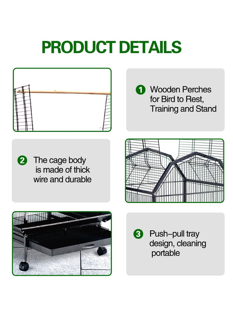 XiuWoo Bird Cage, Large Parrot Birdcage Breeding, Open Top Standing Parrot Parakeet Cage with Rolling Stand, Big Pigeon Villa for Parakeet, Parrot, Lovebirds, Cockatiels, Macaw  - Image 2