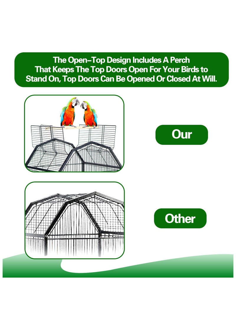 XiuWoo Bird Cage, Large Parrot Birdcage Breeding, Open Top Standing Parrot Parakeet Cage with Rolling Stand, Big Pigeon Villa for Parakeet, Parrot, Lovebirds, Cockatiels, Macaw  - Image 4