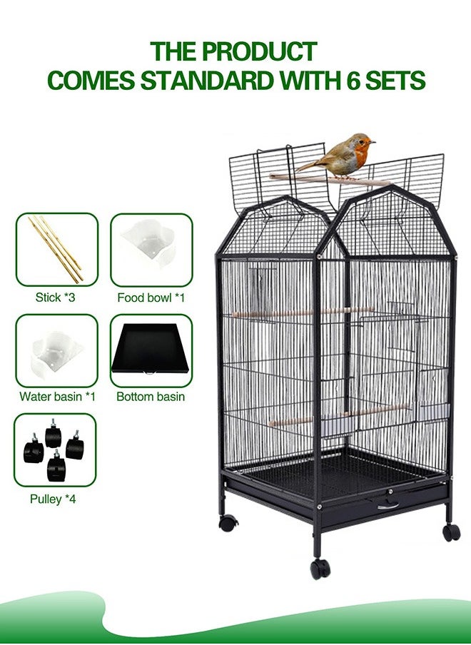 XiuWoo Bird Cage, Large Parrot Birdcage Breeding, Open Top Standing Parrot Parakeet Cage with Rolling Stand, Big Pigeon Villa for Parakeet, Parrot, Lovebirds, Cockatiels, Macaw  - Image 5