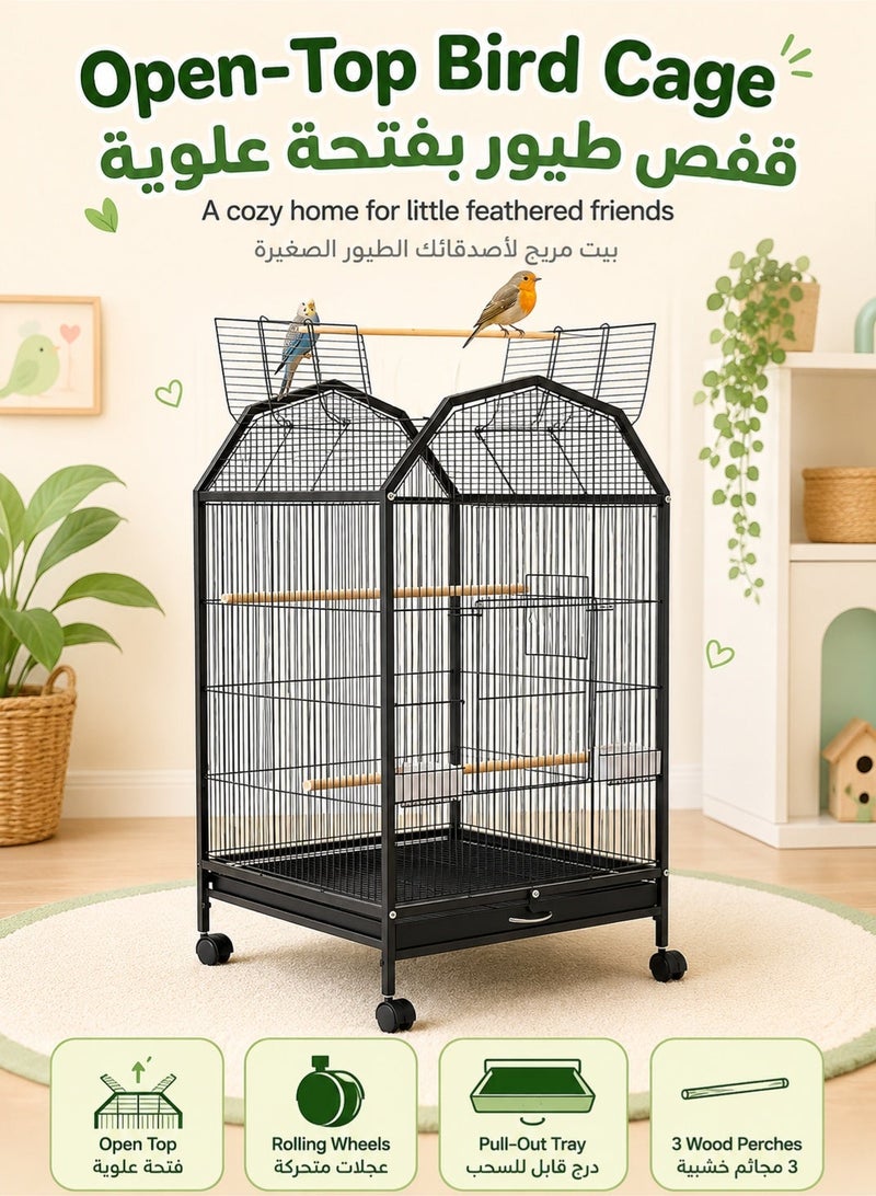 XiuWoo Bird Cage, Large Parrot Birdcage Breeding, Open Top Standing Parrot Parakeet Cage with Rolling Stand, Big Pigeon Villa for Parakeet, Parrot, Lovebirds, Cockatiels, Macaw - Image 1