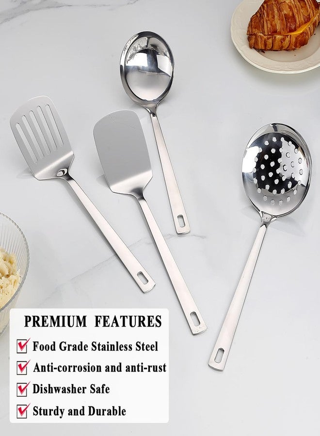ReaNea Stainless Steel Kitchen Utensils Set, 4-Piece – Slotted Turner, Solid Turner, Skimmer & Ladle – Rust-Resistant, Long Handle, Hanging Loop, Dishwasher Safe – Everyday Cooking & Serving - Image 4