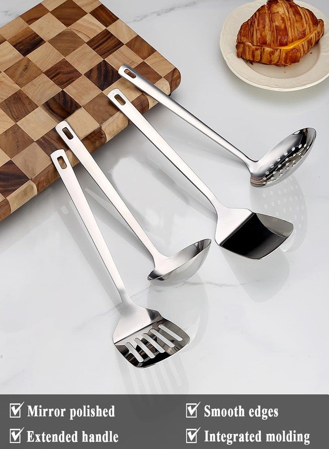 ReaNea Stainless Steel Kitchen Utensils Set, 4-Piece – Slotted Turner, Solid Turner, Skimmer & Ladle – Rust-Resistant, Long Handle, Hanging Loop, Dishwasher Safe – Everyday Cooking & Serving - Image 3